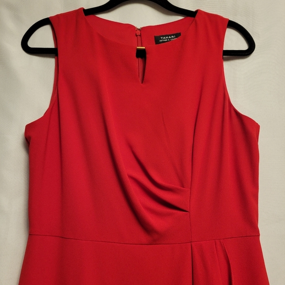 Tahari ASL Red Pleated Drape Cocktail Dress Size 10 Dressy Party Date Night - Picture 2 of 10